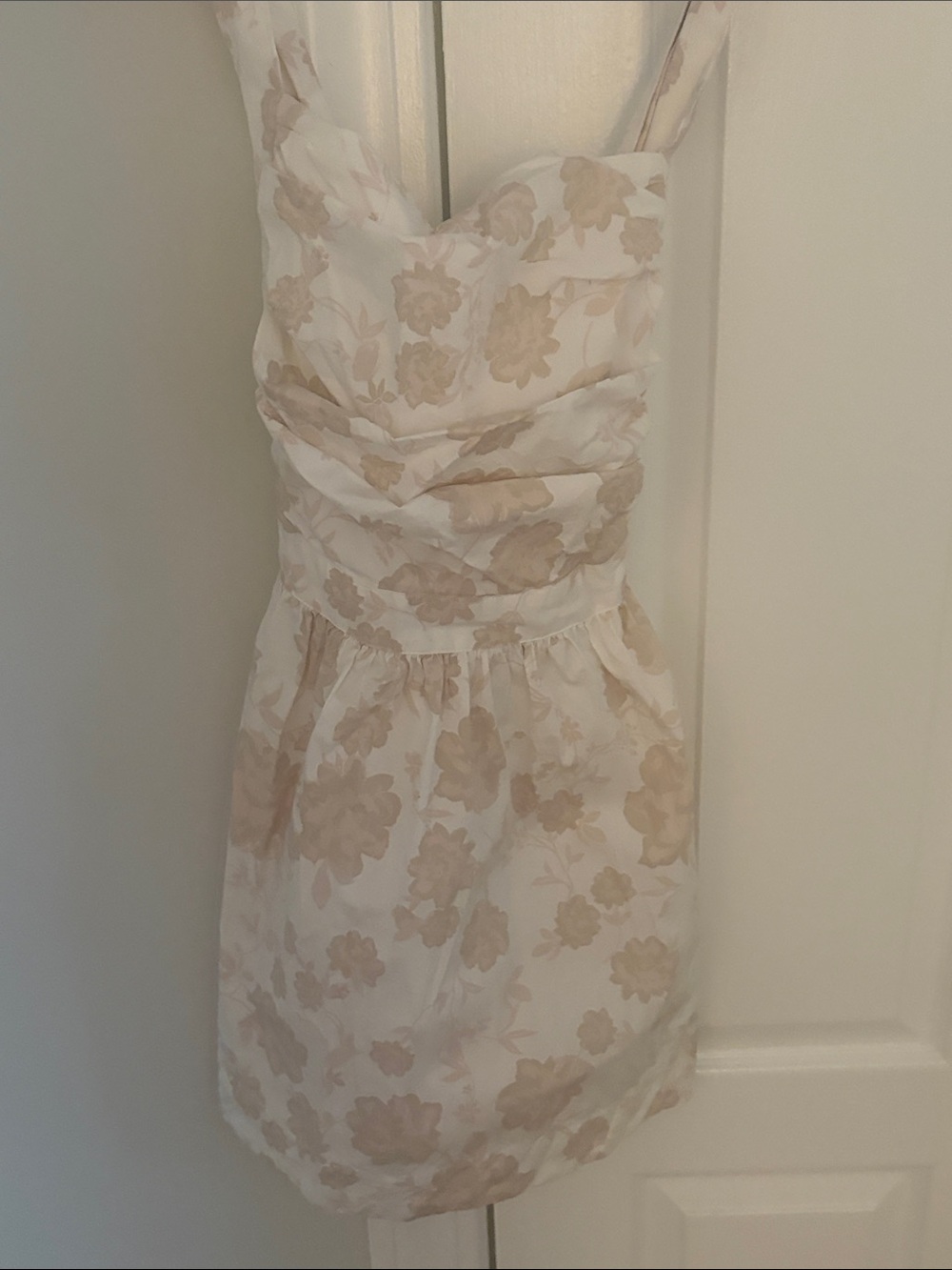 Free People White Mini Dress with Beige Floral Print